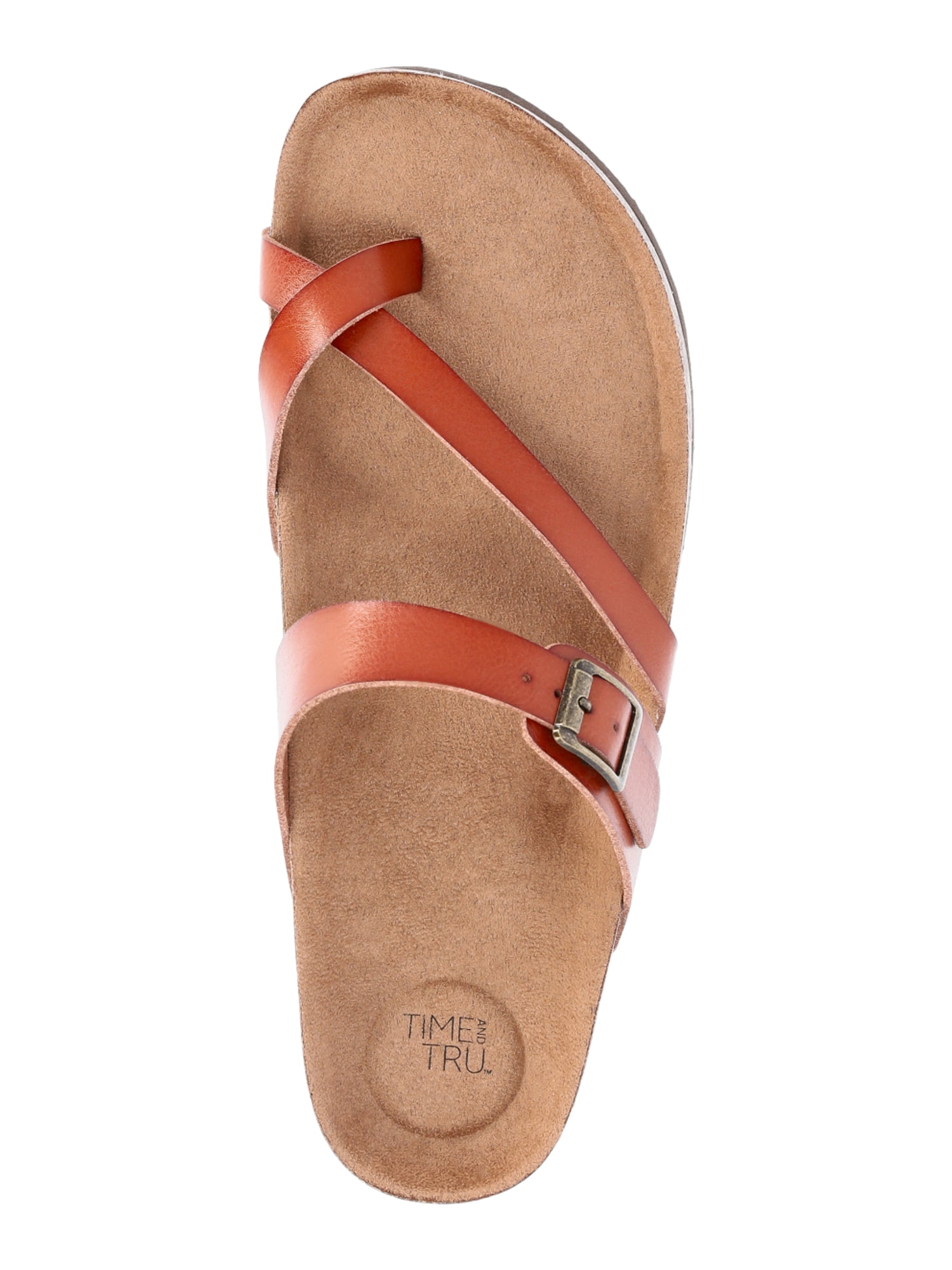 Time and Tru Women's Asymmetric Strap Footbed Sandals, Wide Width Available