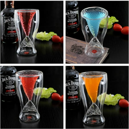 Cream Opal Etched Glass 1 Pack Creative Personality Mermaid Handmade Glass Cup Ice Cream Cup Double High-temperature Glass of Red Wine ()