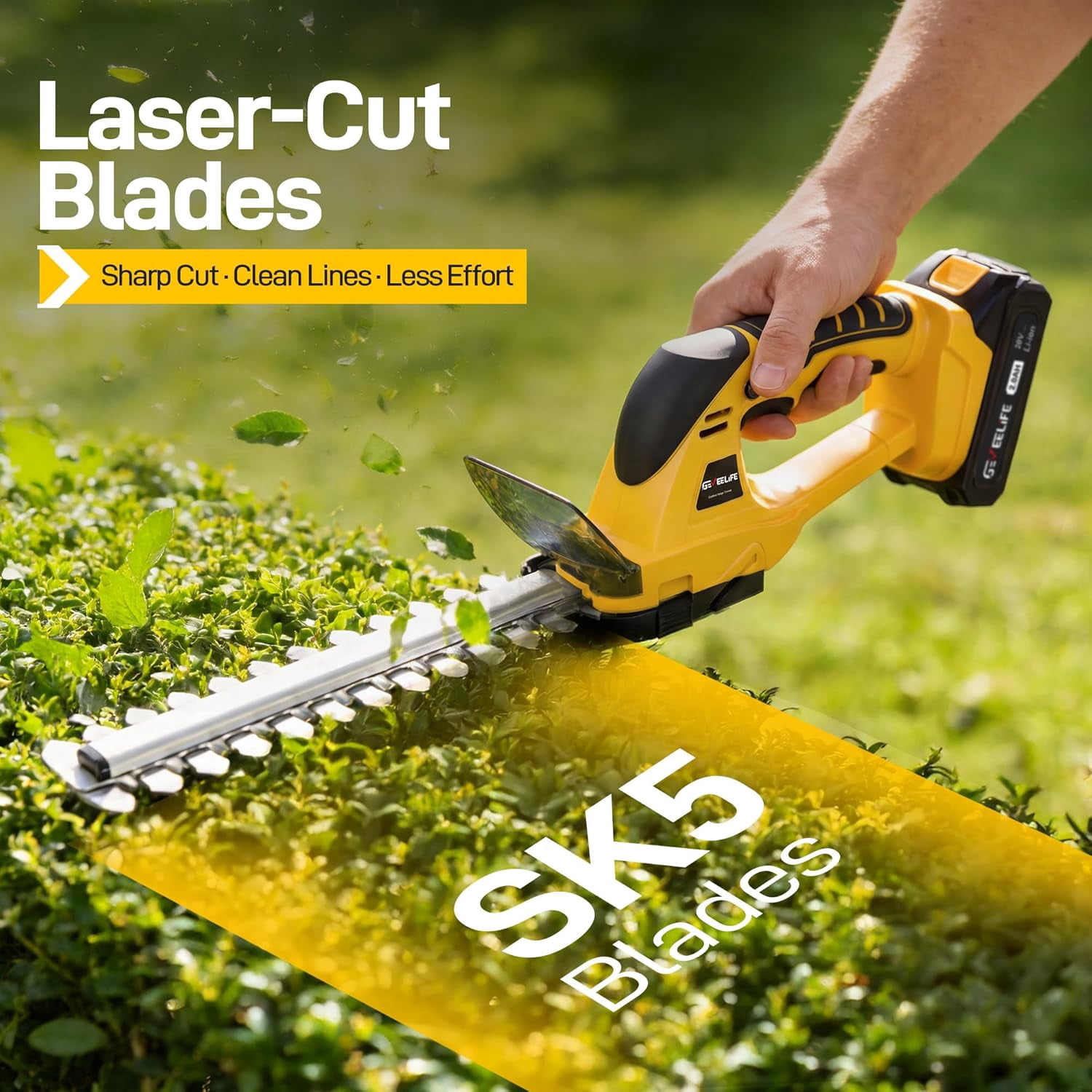 20V Cordless 2-in-1 Hedge Trimmer and Grass Cutter, Handheld Electric Bush Trimmer with 2×2.0Ah Batteries and Fast Charger for Garden, Lawn and Yard