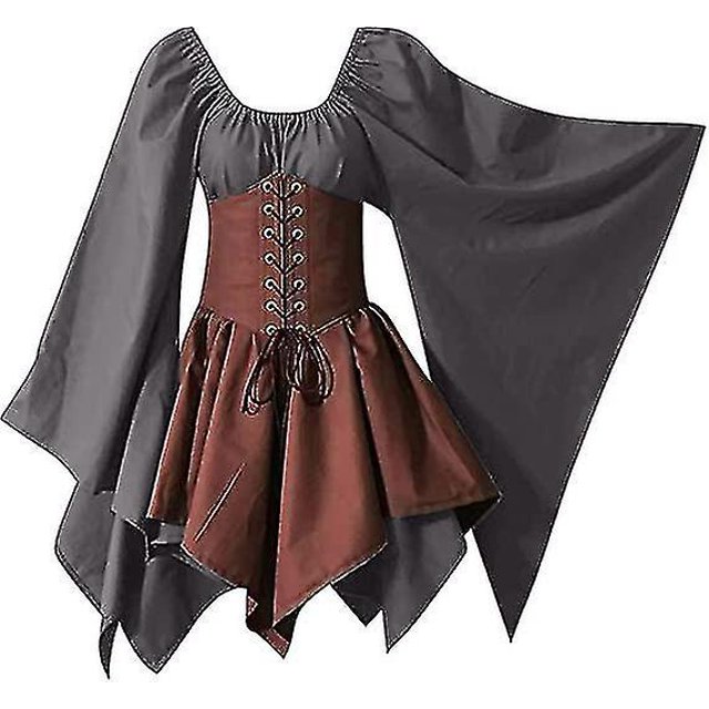 Trajes medievales renacentistas para mujer, vestido con corsé pirata, vestido corto irlandés tradicional con manga acampanada