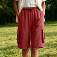 thumbnail image 6 of VBVC Women's Adjustable Elastic Waist Cargo Shorts , Summer Hiking Athletic Shorts For Women , Ladies' Knee Length Bermuda Shorts with Multi Pockets,Red,S-3XL, 6 of 7