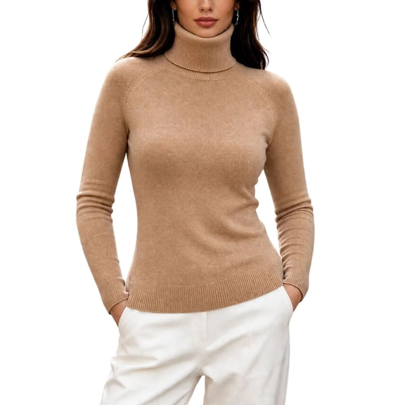 Kaemgyyd Women's Turtleneck Sweaters Fall Fitted Long Sleeve Basic Tops Fashion Knitted Layering Outfit(Khaki,XX-Large)
