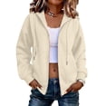 thumbnail image 5 of Women's Zip Up Y2K Hoodies Fall Fashion Long Sleeve Hooded Fleece Sweatshirts Casual Jacket Fall Winter Clothes Khaki XL, 5 of 6