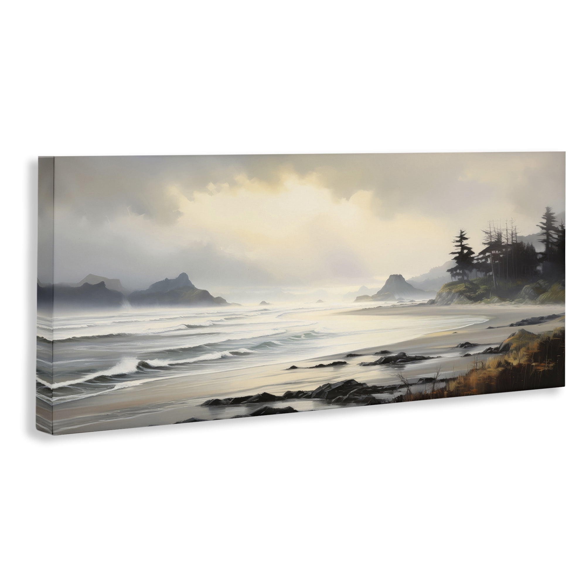 Stupell Industries Coastal Shore Inlet Coastal Painting Gallery Wrapped Canvas Art Print Wall Art, 48 x 20