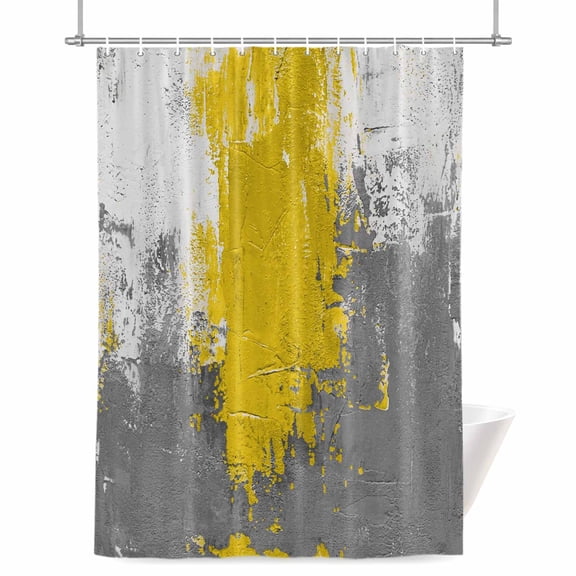 Abstract Art Shower Curtain, Yellow Grey Wall Mottled Texture Minimalist Modern Waterproof Shower Curtain Set with 12 Hooks Lightweight Bath Curtains Fabric Bathroom Decor 36x72 Inches