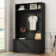thumbnail image 6 of Black Hall Tree with Storage Bench, 70.9" Tall Entryway Bench with Shoe Storage, Coat Rack and Top Shelf, Freestanding Wooden Hall Tree with Bench for Entryway, and Hallway, 6 of 7
