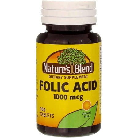 Nature's Blend Folic Acid Supplement - Vitamin B9 For Prenatal & Heart Health Support for Women - Gluten-Free Formula - Easy to Swallow Daily Nutrition - Made in USA - 1000 (mcg) Tablets - Pack of 2