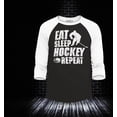 thumbnail image 2 of Shop4Ever Men's Eat Sleep Hockey Repeat  Raglan Baseball Shirt Large Black/White, 2 of 4