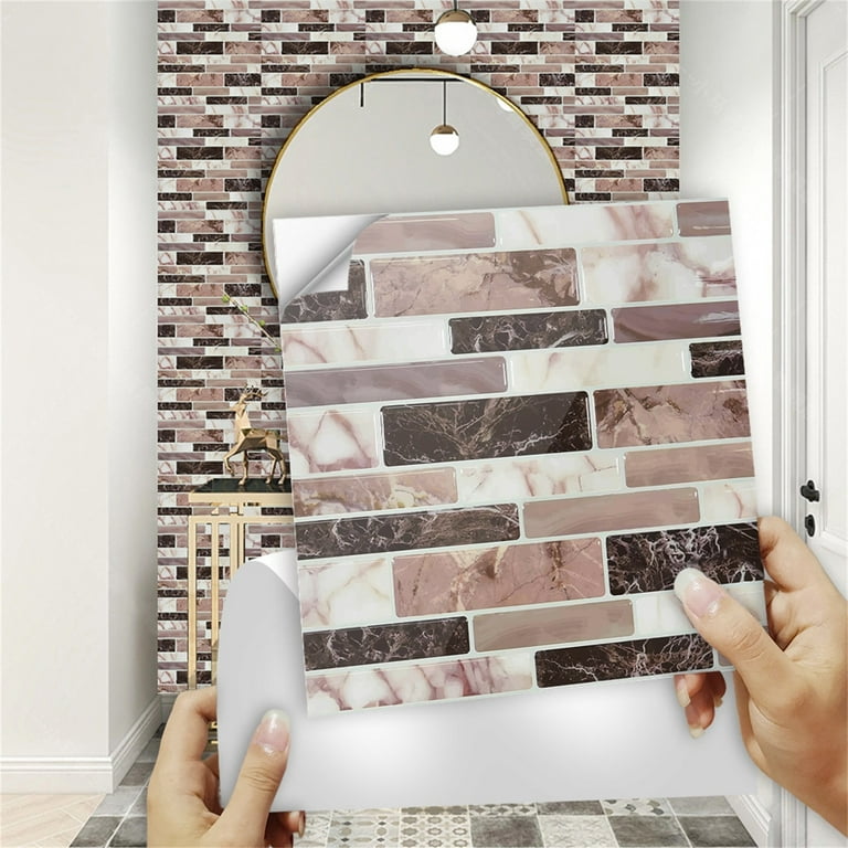 Tic Tac Tiles 10-Sheet Peel and Stick Self Adhesive Removable Stick On Kitchen Backsplash Bathroom 3D Wall Sticker Wallpaper Tiles in Brick Rosered Tic Tac Tiles 10-Sheet Peel and Stick Self Adhesive Removable Stick On Kitchen Backsplash Bathroom 3D Wall Sticker Wallpaper Tiles in Brick Rosered