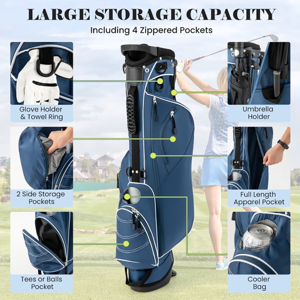 GVN Golf Stand Bag, Lightweight Golf Bag,Golf Stand Cart Bag with 4 Way Divider Carry Organizer Pockets-Blue