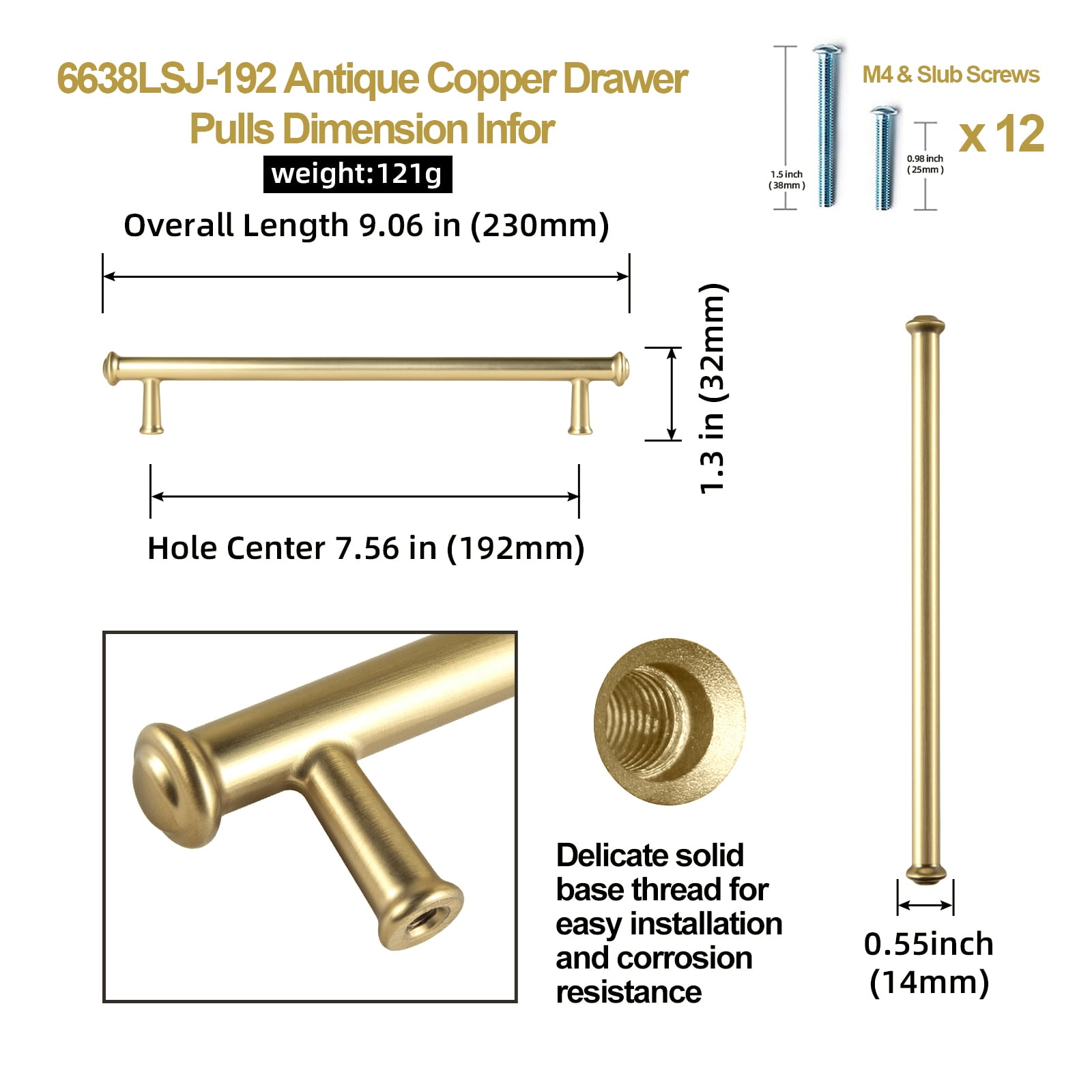 Goo-Ki 12 Pack Brushed Gold Cabinet Handles of 5''(128mm) Hole Center, Zinc Alloy Cabinet Pulls for Drawer,Dresser,Cupboard Wardrobe