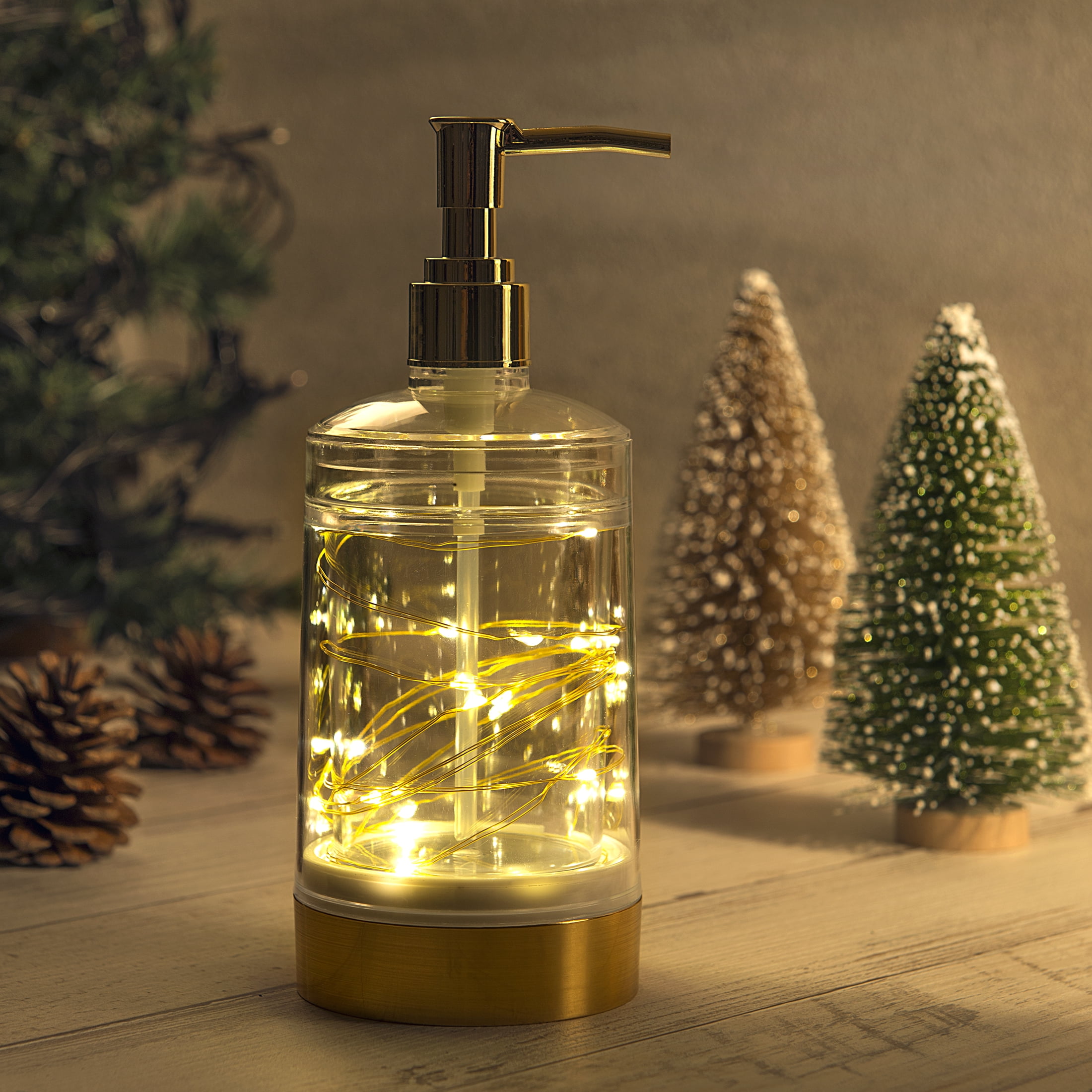 Santa Christmas Tree Plastic Refillable soap Dispensers holiday decor set of 2 
