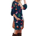 thumbnail image 5 of Women's Casual Dress Long Sleeve Round Neck Snowflake Print with Pocket Winter Theme Loose Fit Midi Dress for Spring Fall,Cyan,XL, 5 of 6