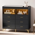 thumbnail image 1 of Ourlova Commode pour Chambre avec 6 Tiroirs Table à Langer Commode avec Matelas à Langer Lumières DEL Station de Recharge Noir, 1 of 6