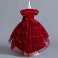 thumbnail image 6 of Curuila Toddler Kids Girls Tutu Dress Solid Color Sequins Short Sleeve Crew Neck Elegant Dresses With Bow Size 5-6 Years Red, 6 of 9