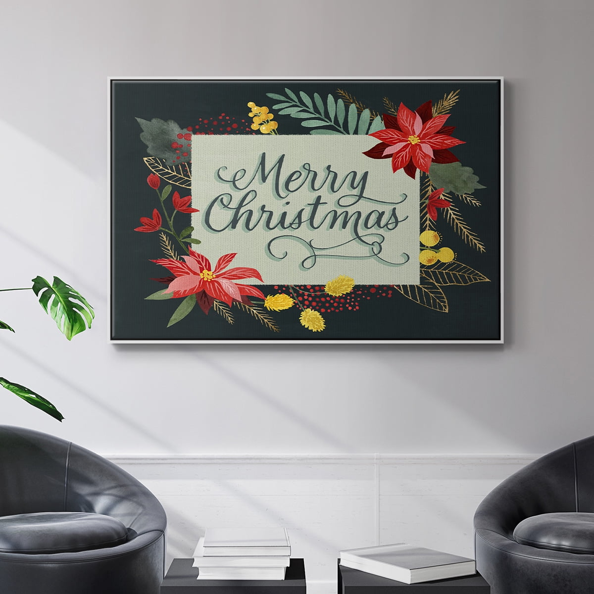 Bright Christmas Night I - Framed Gallery Wrapped Holiday Canvas - 17 x 25 - White Frame