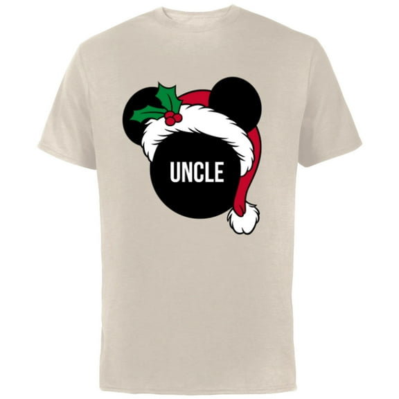 Disney Mickey Mouse Santa Hat UNCLE Holiday Family - Short Sleeve Cotton T-Shirt for Adults - Customized-Natural