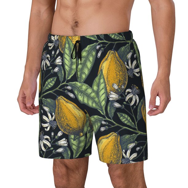 Fotbe Citrus Fruits Elegant Lemons Traje de Baño para Hombre – Shorts de Natación de Secado Rápido con Forro y Bolsillos-XX-Large