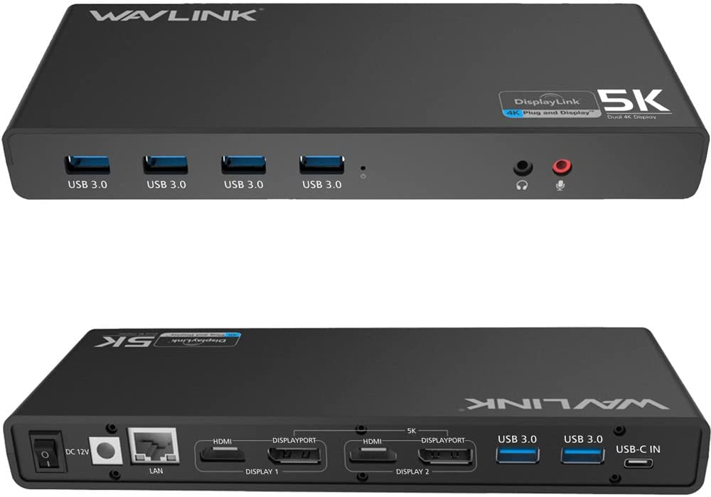 WAVLINK USB 3.0/USB C Ultra HD Dual 4K Universal Docking Station Laptop