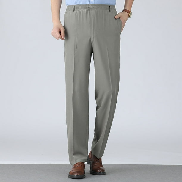 Ceisia Men's Solid Color Quick-Dry Straight Leg Casual Pants with Elastic Waist Green S Gifts