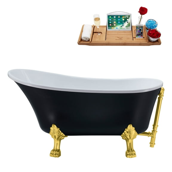 55" Streamline N357GLD-GLD Clawfoot Tub and Tray With External Drain