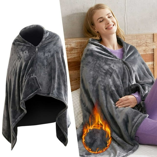 USB Heated Blanket Wrap Luxury Flannel Wearable Heated Throw Blanket with Buttons Ultra Warm Heating Neck and Shoulders Shawl for Home Office & Outdoor Use