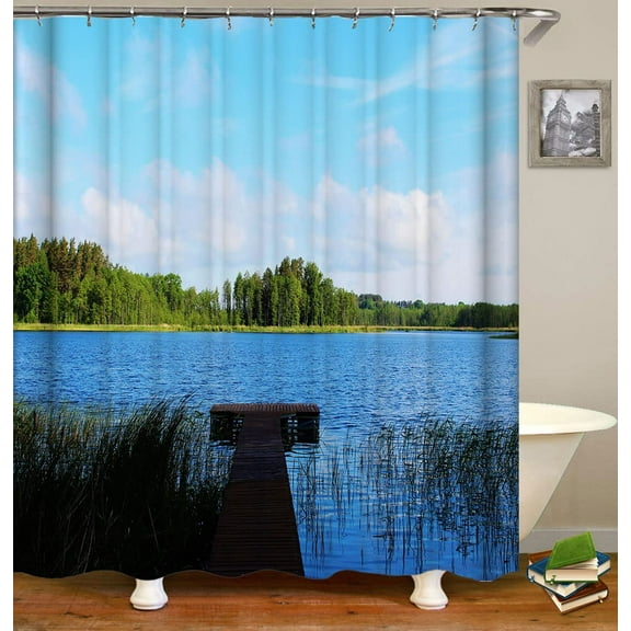SPXUBZ Forests Wood Stacks Lakes Beautiful Nature Scenery Shower Curtain Sets for Bathroom Fabric Machine Washable Digital Printing Decor with 12 Hooks, 72 x 72 Inches