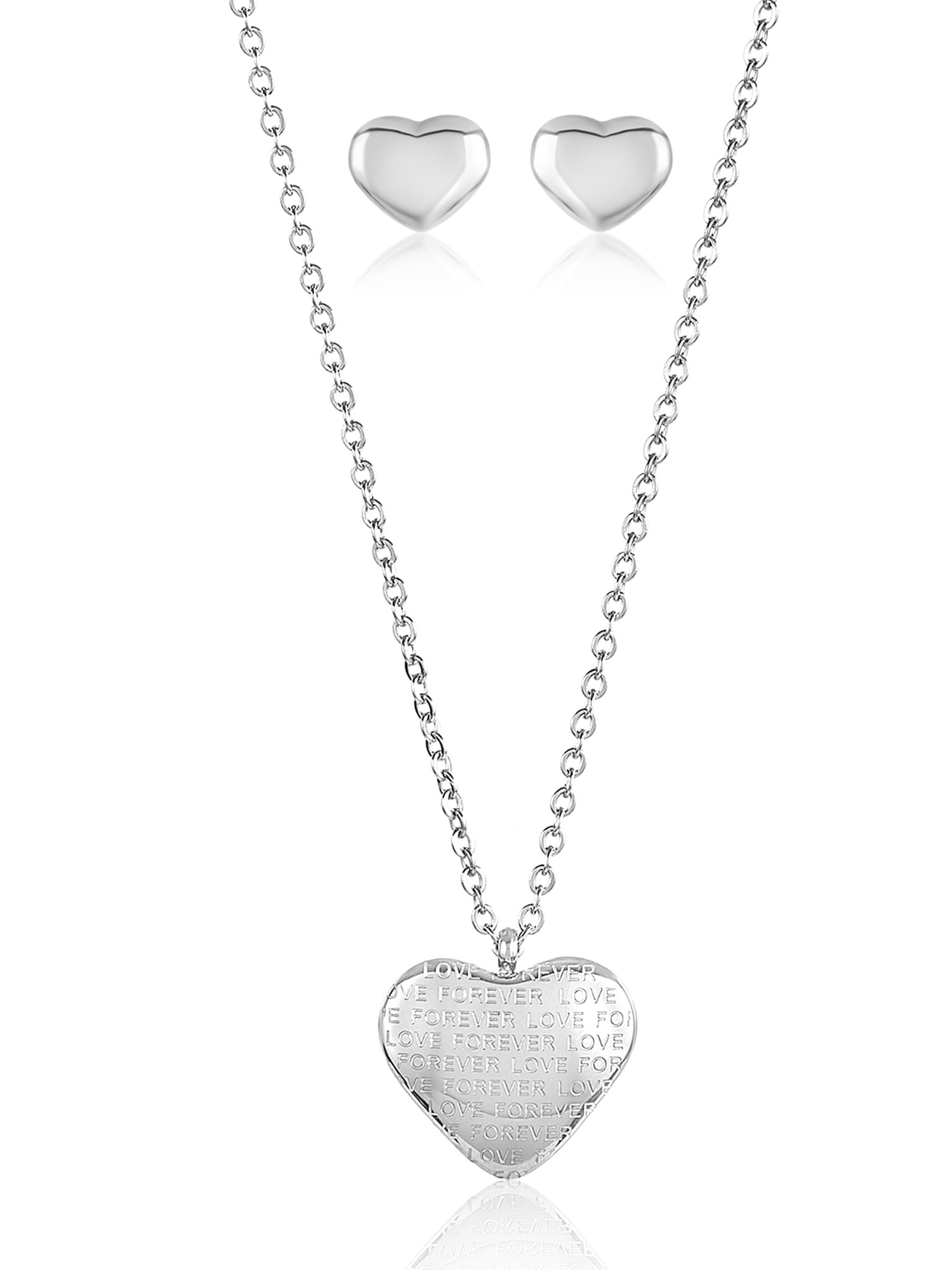 Valentine Gift jewelry silver Carved Heart Chain necklace&Earrings Set NEW 