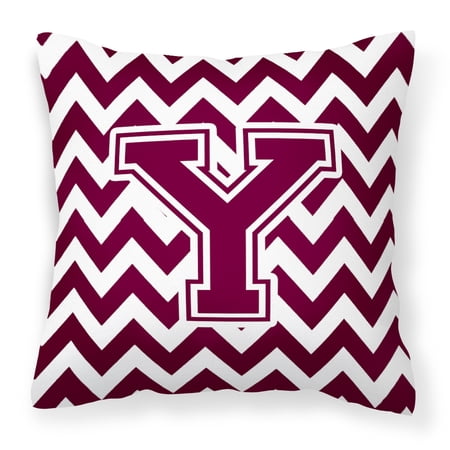 Letter Y Chevron Maroon and White Fabric Decorative Pillow