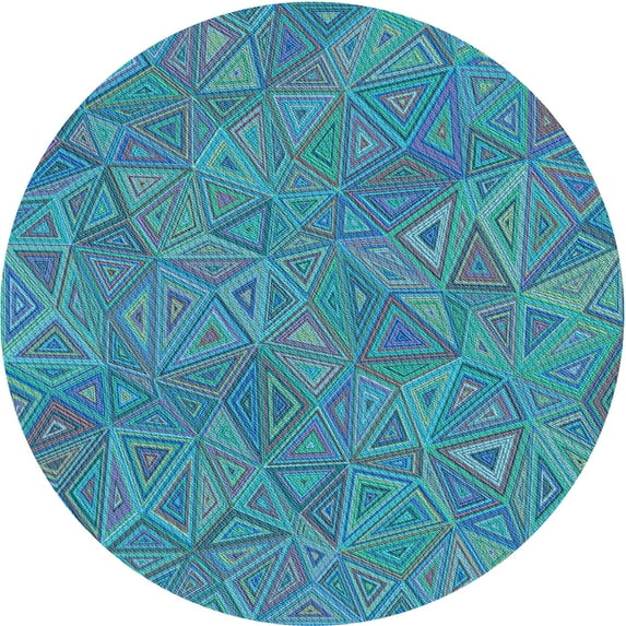 Ahgly Company Indoor Round Patterned Dark Turquoise Green Area Rugs, 6' Round