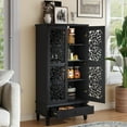 thumbnail image 4 of S-HOME Multifunctional Tall Storage Cabinet with Drawer in Antique Finish, 55 Inch Solid Wood Accent Cabinet for Living Room and Dining Room Organization, Black, 4 of 10