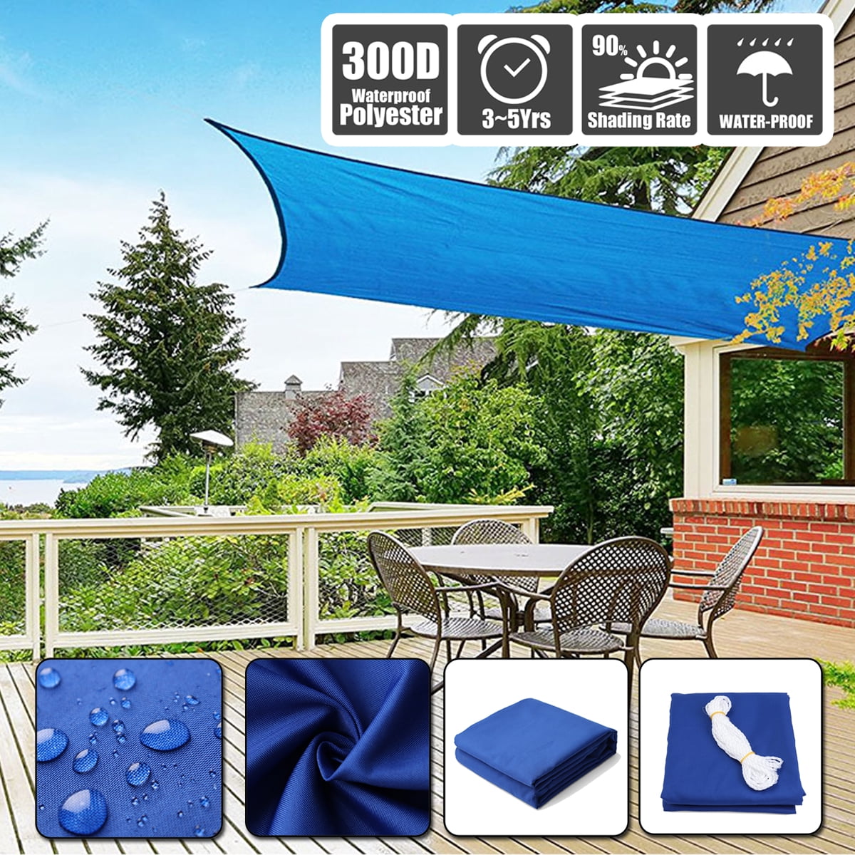 Sun Shade Sail 6.5` x 10` Rectantage 300D 160GSM Polyester Oxford