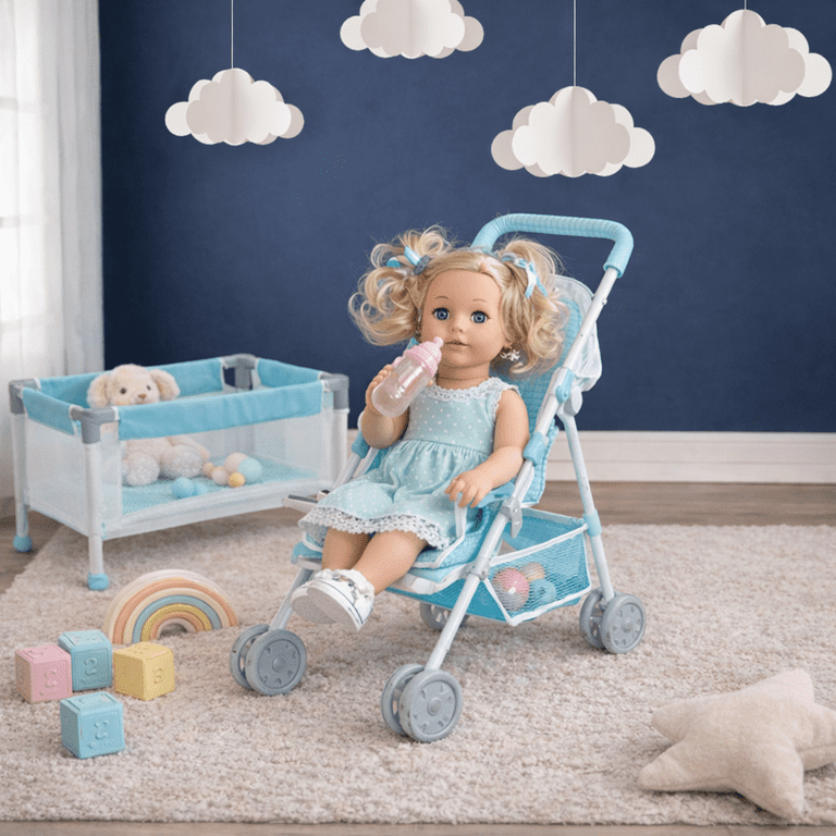 Olivia's Little World Baby Doll 3pc Nursery Set with Crib, Highchair Doll  Stroller Sets