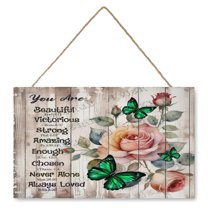 Rose Wall Art Wooden Sign Flower Decor Rustic Farmhouse Decor Vintage Pictures for Bedroom Bathroom Kitchen Wall Decorations Bar Interior Decor 10"x16" Wooden Hanging Signs