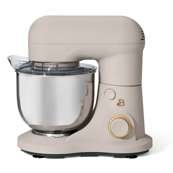 Beautiful 3.5 Qt Stand Mixer, Porcini Taupe with Flat Beater, Dough Hook, Balloon Whisk