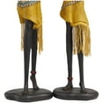 thumbnail image 4 of 6"W, 24"H Yellow Polyresin Handmade African Woman Sculpture with Water Jugs and Jeweled Details, by DecMode (2 Count), 4 of 9