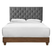 Rhiannon Diamond Tufted Upholstered Fabric Queen Bed Walnut Gray