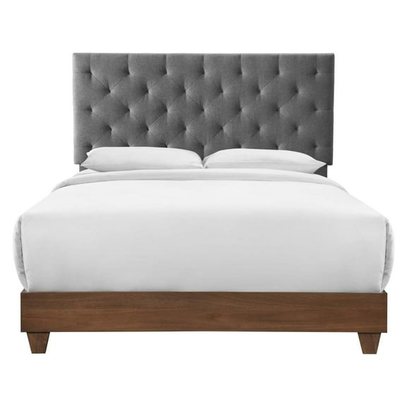 Rhiannon Diamond Tufted Upholstered Fabric Queen Bed Walnut Gray