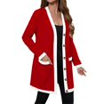 thumbnail image 2 of Women's Lightweight Color-Block Mid-Length Coat, Button-Down Jacket with Pockets, Casual Outerwear for Women, Comfortable Light Jacket for Spring and Fall, Modern Two-Tone Design Coat Red XXXXL, 2 of 4