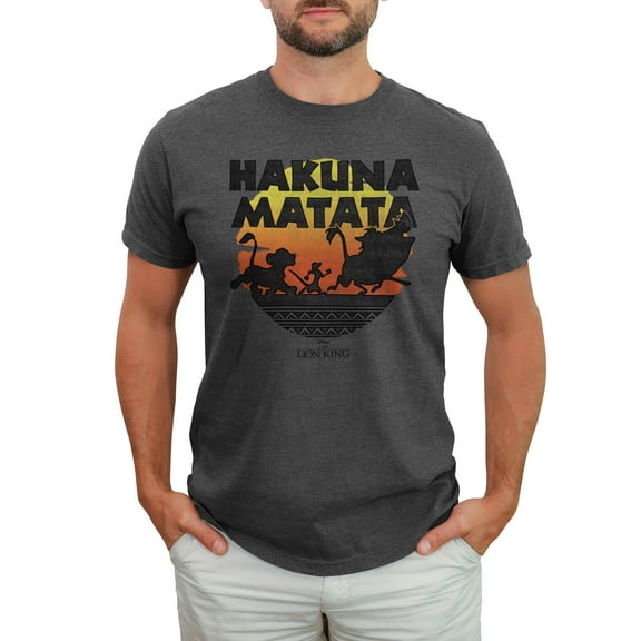 Men's Lion King Hakuna Matata Sunset Circle  Graphic Tee Charcoal Heather 5X Large