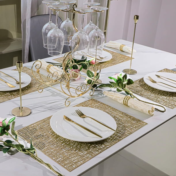 Holzlrgus Gold Rectangle Placemats Set of 8 Metallic Vinyl Easy to