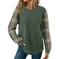 thumbnail image 2 of Waffle Knit Tunic Tops for Women Curved Hem Dressy Long Sleeve Shirts Trendy Fall Fashion Crewneck Sweaters Green M, 2 of 6