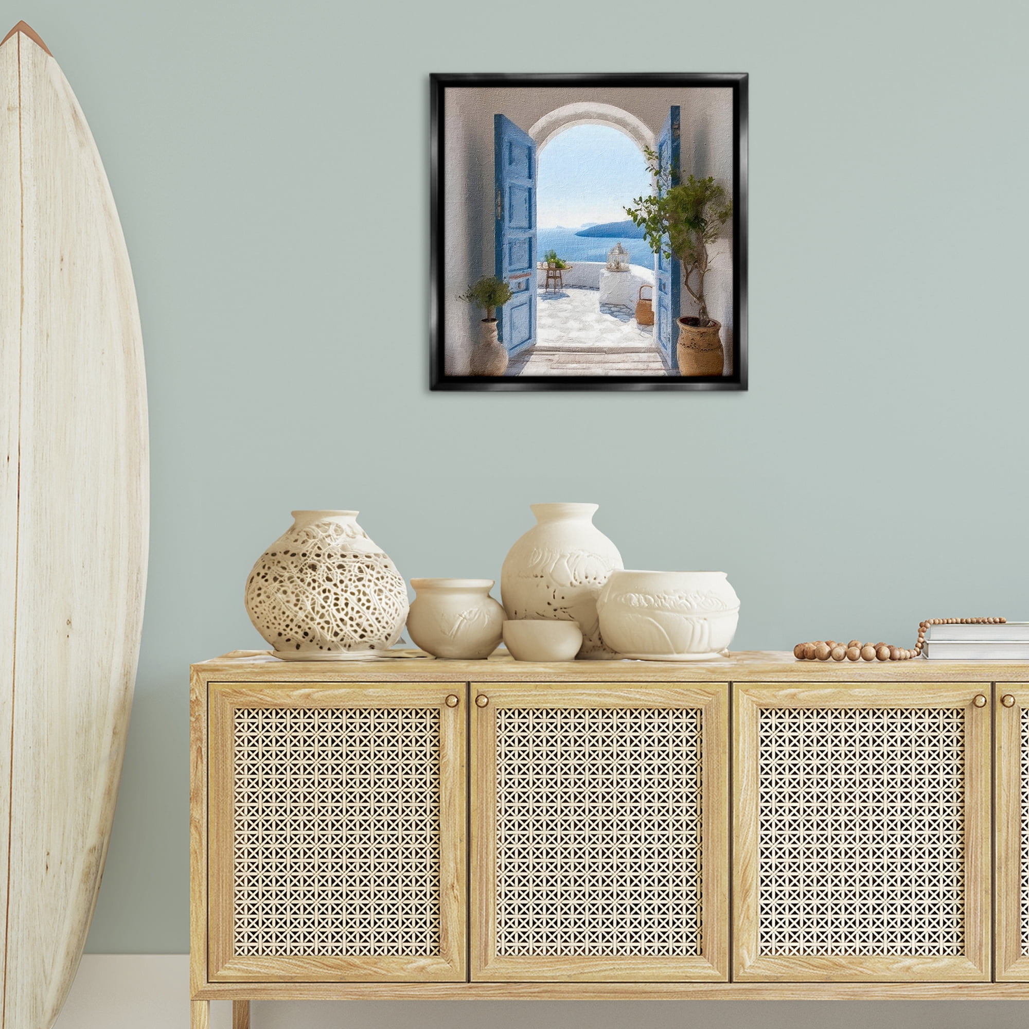 Stupell Industries Coastal Doorway to Sea Town & City Painting Black Floater Framed Canvas Art Print Wall Art, 25 x 25