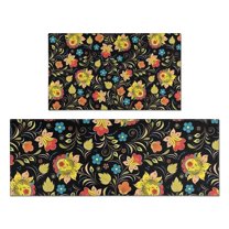 Pioneer Flower Floral Print Pattern Kitchen Rugs Sets Of 2,Anti Fatigue Kitchen Mat Rugs Non Slip Washable,Decorative Kitchen Floor Mats for Kitchen,Sink,Laundry,17"x30" 17"x47"