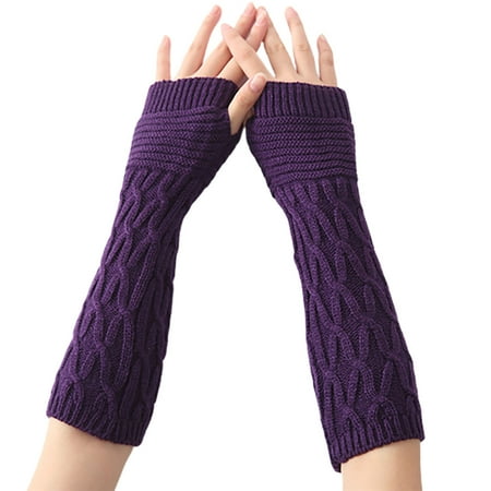 

Cuteam 1 Pair Winter Arm Gloves Solid Color Half Finger Knitting Twisted Texture Lady Mittens for Daily Wear