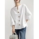 thumbnail image 3 of QUTETN Women'S V-Neck Linen Shirt Top 3/4 Roll-Up Sleeve Summer Casual Loose Solid Blouses Tunic Tops With Button, 3 of 4