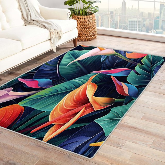 Flower Area Rugs for Bedroom Living Room - 6x8 ft - Plant Carpet for Home Decor - Plant Patterned Decorative Indoor Large Rug - Washable & Soft & Non Slip & Low Pile (ZL&070)