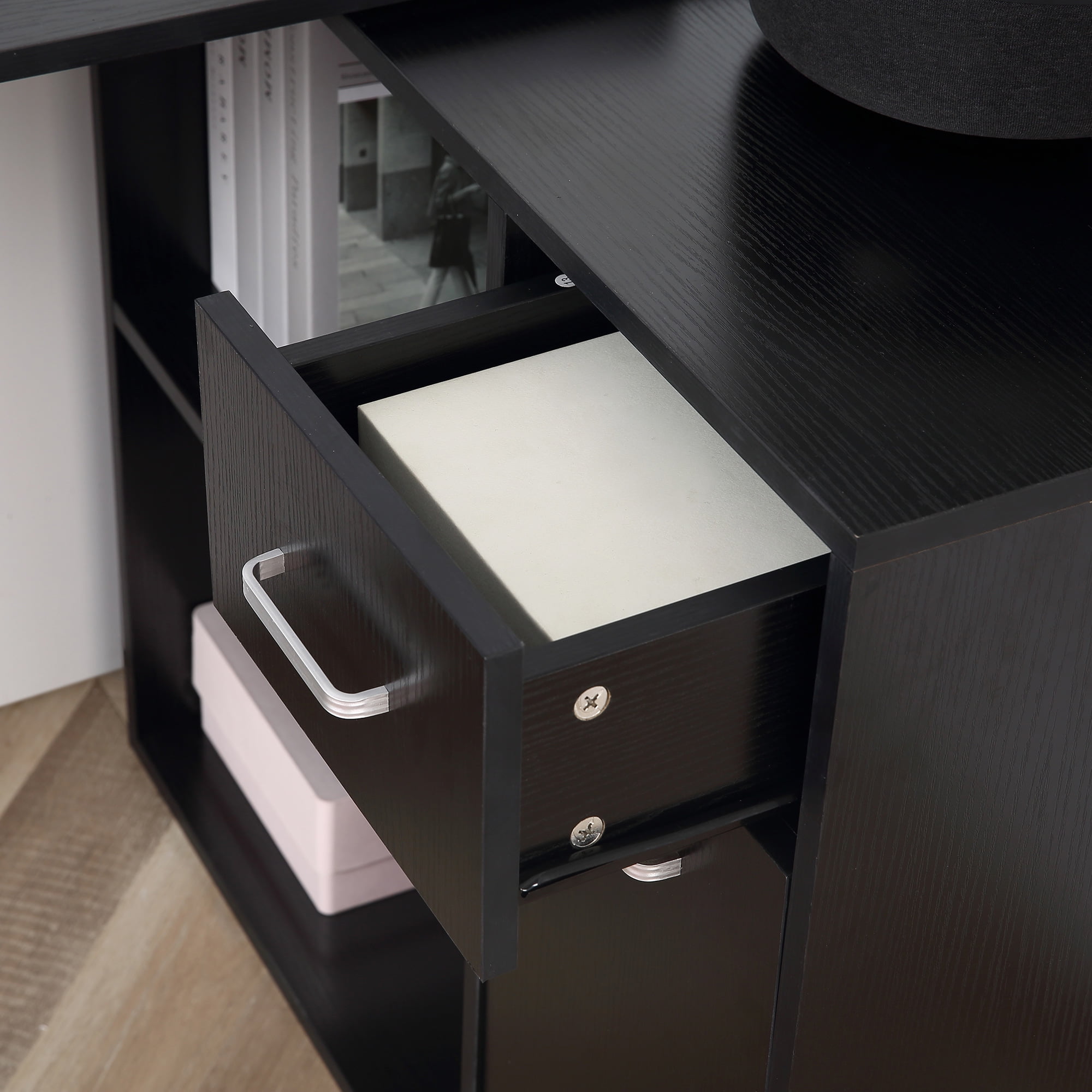 HomCom L Shaped Computer Desk Workstation with Storage Shelves and Cabinet for Home & Office Contemporary Style