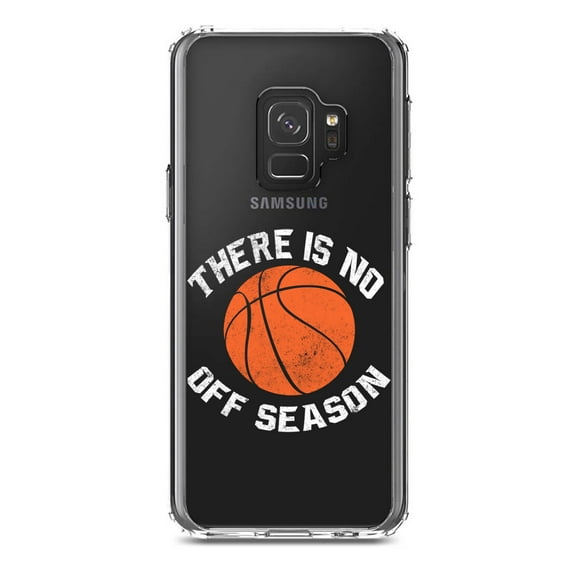 DistinctInk Clear Shockproof Hybrid Case for Samsung Galaxy S9 (5.8" Screen) - TPU Bumper Acrylic Back Tempered Glass Screen Protector - Basketball There is No Off Season