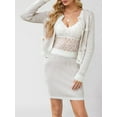 thumbnail image 4 of Womens 2 Piece Preppy Cardigan Skirt Outfits Casual Long Sleeve Button Down Knit Top Bodycon Skirt Set White S, 4 of 7